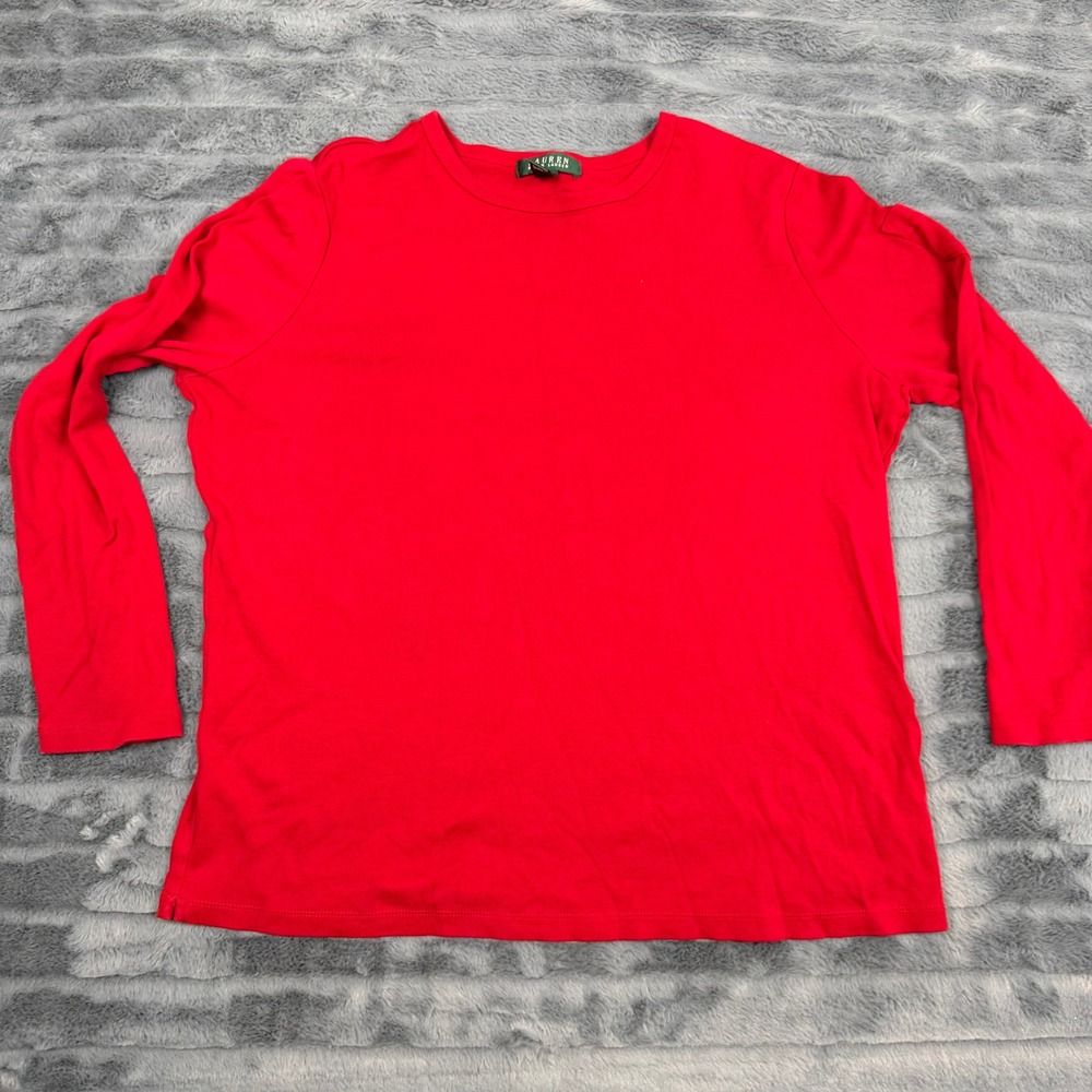 Lauren Ralph Lauren Womens Red Long Sleeve Cotton Crew Neck Top 1X 12351